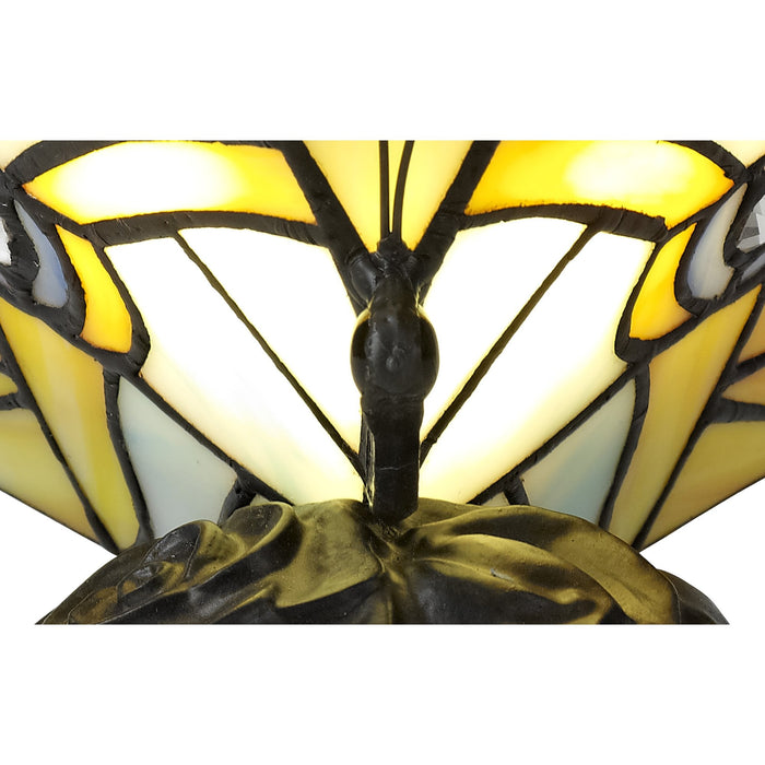 Nelson Lighting NL73029 Monty Tiffany Butterfly Table Lamp 1 Light Black Base With Red/Yellow/Blue Glass With Clear Crystal