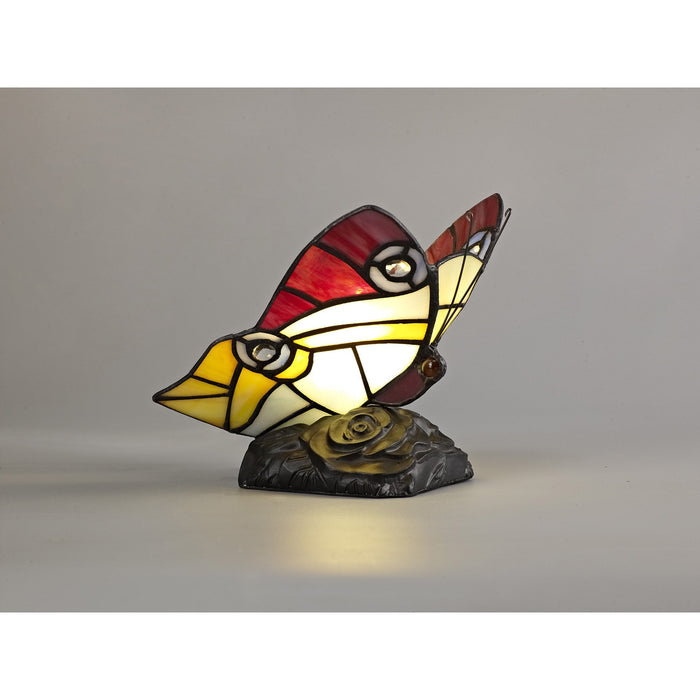 Nelson Lighting NL73029 Monty Tiffany Butterfly Table Lamp 1 Light Black Base With Red/Yellow/Blue Glass With Clear Crystal