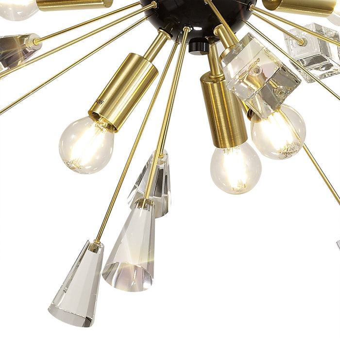 Nelson Lighting NL73939 Nellie Pendant Sputnik 9 Light Brushed Gold & Gloss Black/Crystal