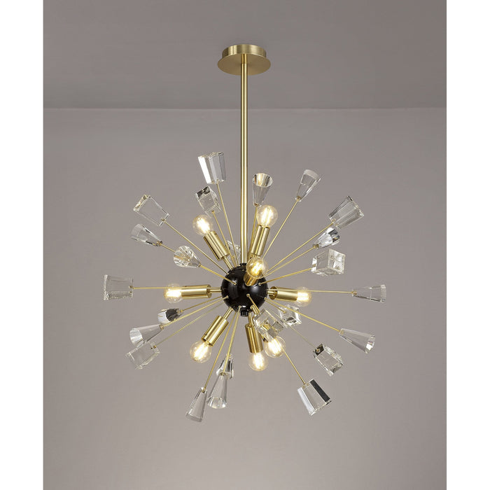 Nelson Lighting NL73939 Nellie Pendant Sputnik 9 Light Brushed Gold & Gloss Black/Crystal