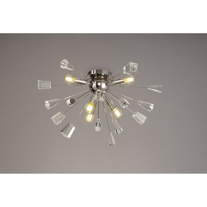 Nelson Lighting NL80619 Nellie Ceiling Sputnik 6 Light Polished Nickel/Crystal