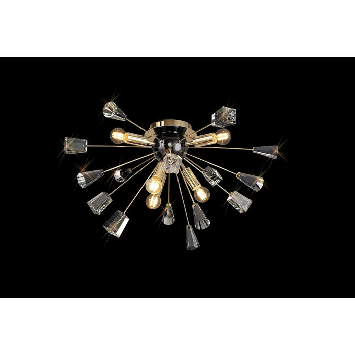 Nelson Lighting NL80629 Nellie Ceiling Sputnik 6 Light Brushed Gold & Gloss Black/Crystal