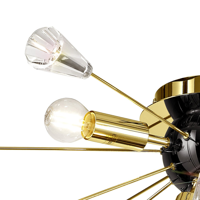 Nelson Lighting NL80629 Nellie Ceiling Sputnik 6 Light Brushed Gold & Gloss Black/Crystal