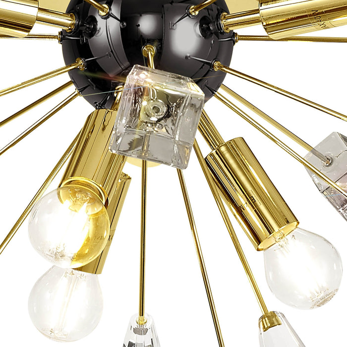 Nelson Lighting NL80629 Nellie Ceiling Sputnik 6 Light Brushed Gold & Gloss Black/Crystal