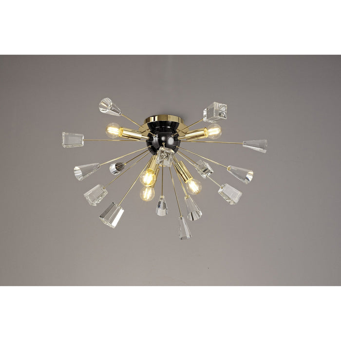 Nelson Lighting NL80629 Nellie Ceiling Sputnik 6 Light Brushed Gold & Gloss Black/Crystal