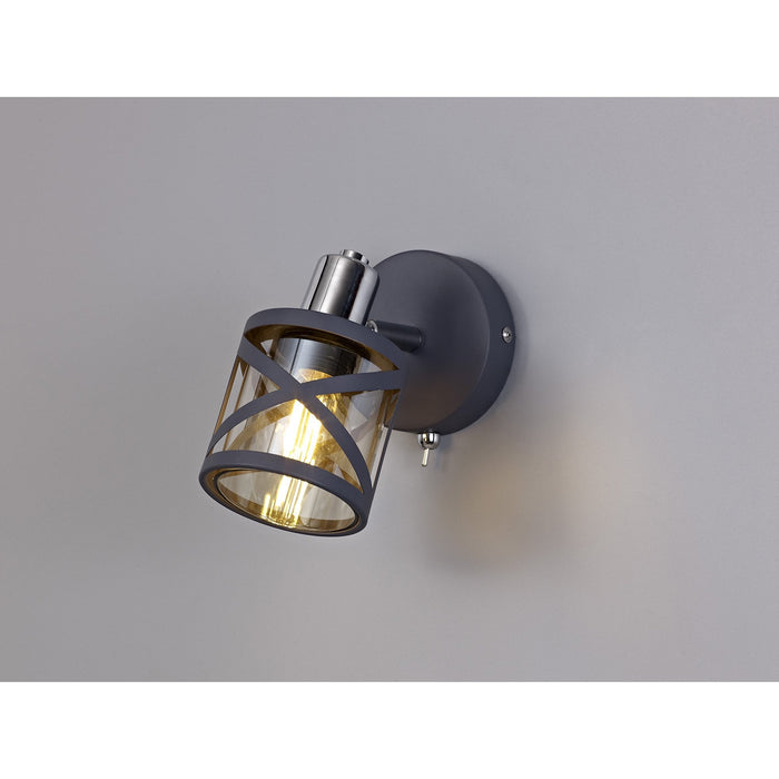 Nelson Lighting NL81119 Nivarna 1 Light Spot Light Matt Grey/Polished Chrome/Cognac