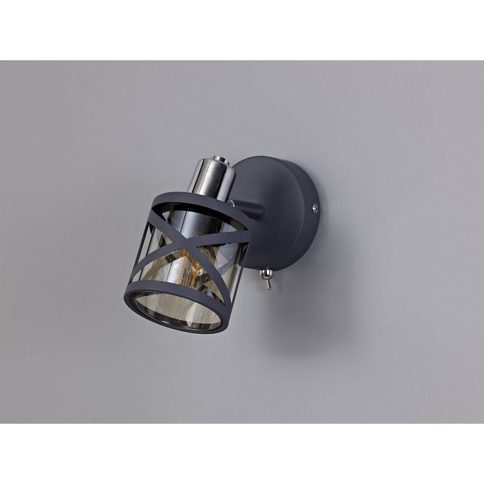 Nelson Lighting NL81119 Nivarna 1 Light Spot Light Matt Grey/Polished Chrome/Cognac