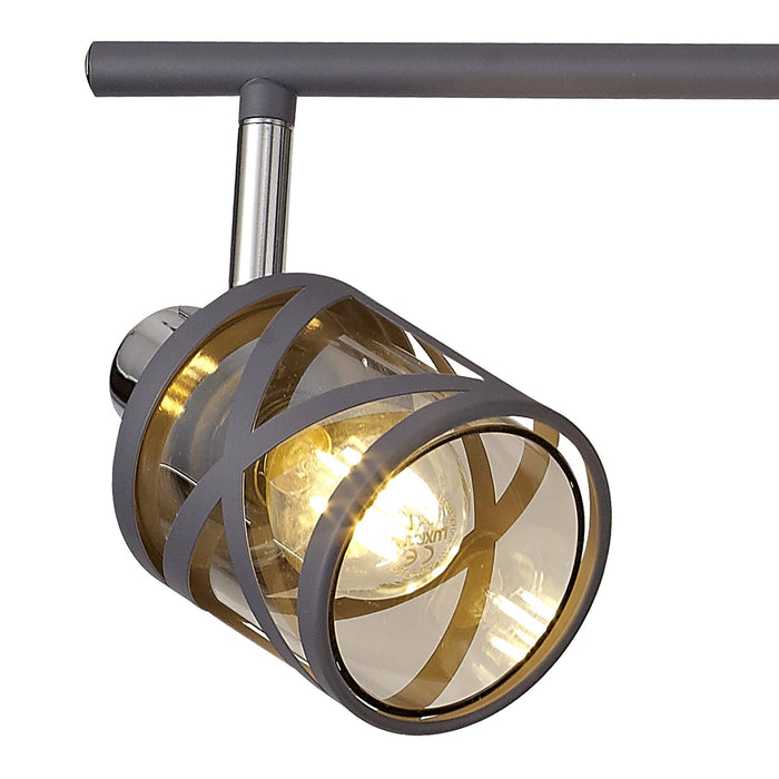 Nelson Lighting NL81139 Nivarna 4Bar Light Spot Light Matt Grey/Polished Chrome/Cognac