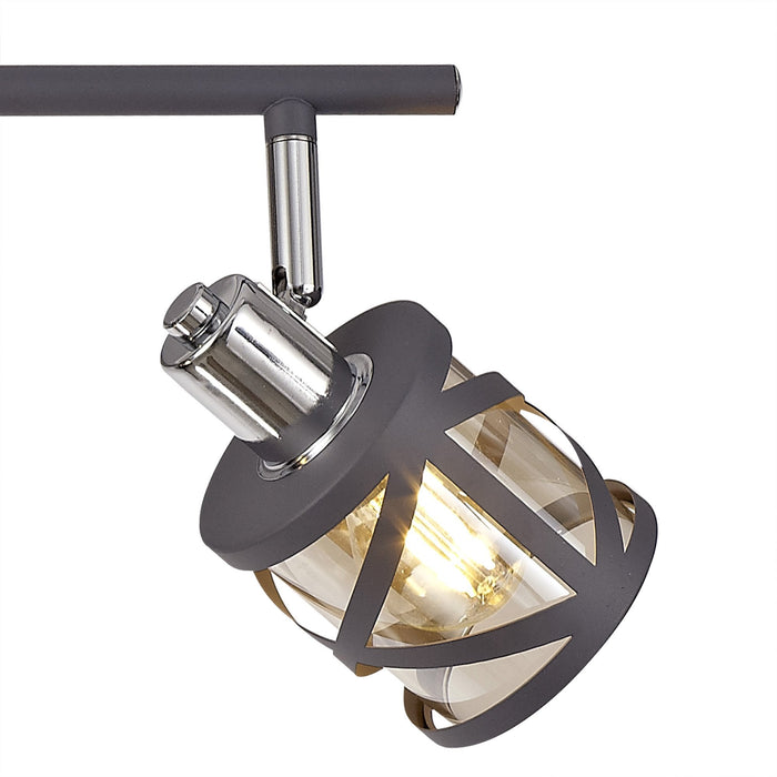 Nelson Lighting NL81139 Nivarna 4Bar Light Spot Light Matt Grey/Polished Chrome/Cognac