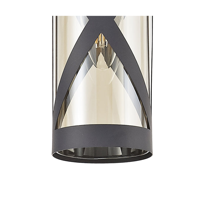 Nelson Lighting NL81149 Nivarna 1 Light Pendant Matt Grey/Polished Chrome/Cognac