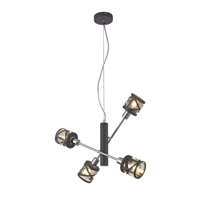 Nelson Lighting NL81179 Nivarna 4 Light Adjustable Pendant Matt Grey/Polished Chrome/Cognac