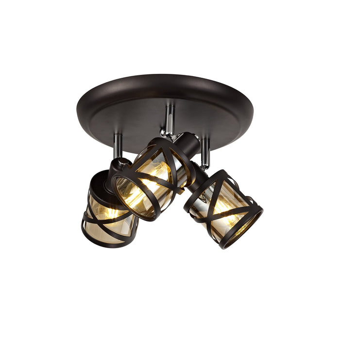 Nelson Lighting NL81449 Nivarna 3 Light Round Spot Light Oiled Bronze/Polished Chrome/Amber