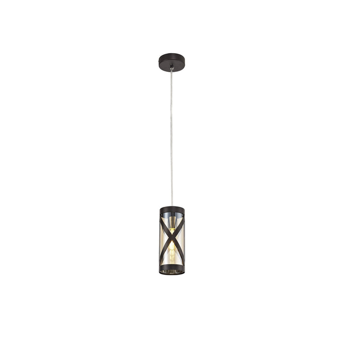 Nelson Lighting NL81469 Nivarna 1 Light Pendant Oiled Bronze/Polished Chrome/Amber