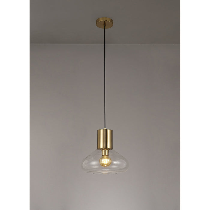 Nelson Lighting NL81349 Olivia Wide Pendant 1 Light Ancient Brass/Clear Glass