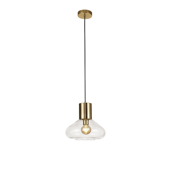 Nelson Lighting NL81349 Olivia Wide Pendant 1 Light Ancient Brass/Clear Glass