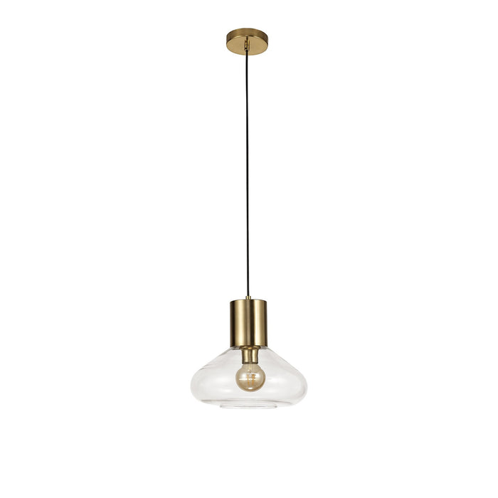 Nelson Lighting NL81349 Olivia Wide Pendant 1 Light Ancient Brass/Clear Glass