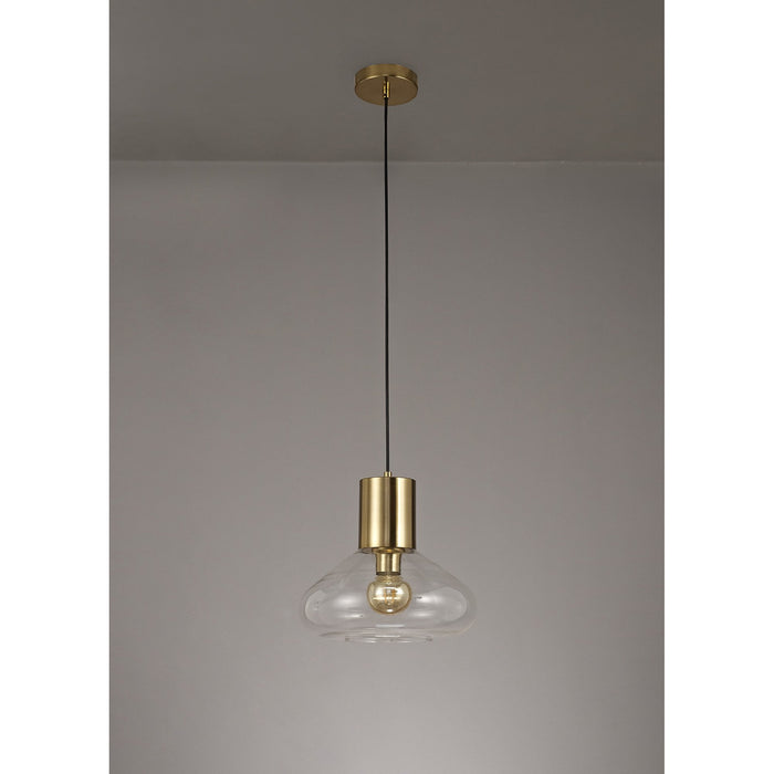 Nelson Lighting NL81349 Olivia Wide Pendant 1 Light Ancient Brass/Clear Glass