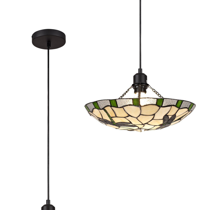 Nelson Lighting NLK01409 Oonagh 1 Light Pendant With 35cm Tiffany Shade Green/Chrome/Clear Crystal/Black