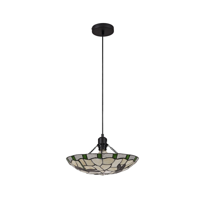 Nelson Lighting NLK01409 Oonagh 1 Light Pendant With 35cm Tiffany Shade Green/Chrome/Clear Crystal/Black