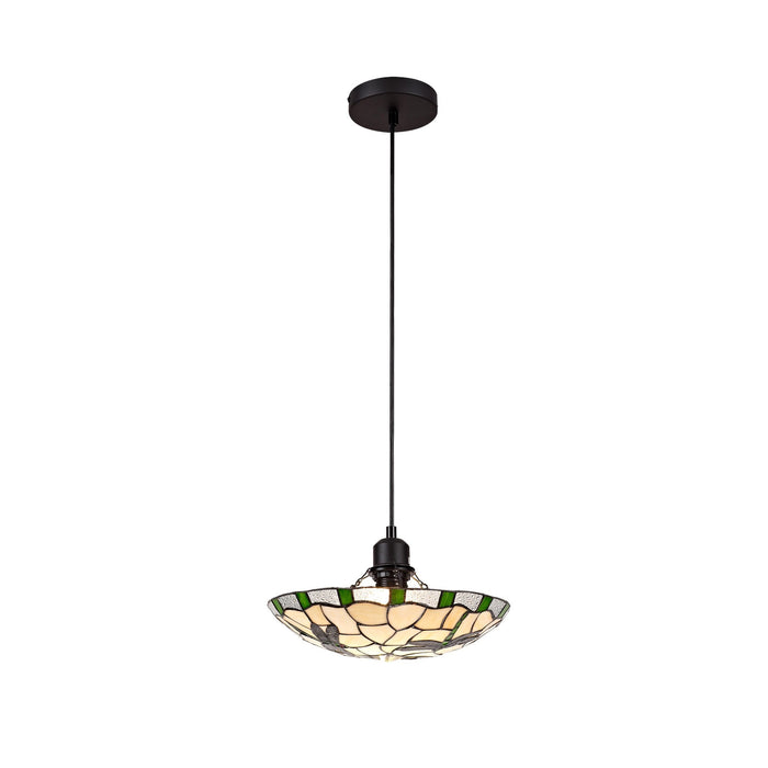 Nelson Lighting NLK01409 Oonagh 1 Light Pendant With 35cm Tiffany Shade Green/Chrome/Clear Crystal/Black