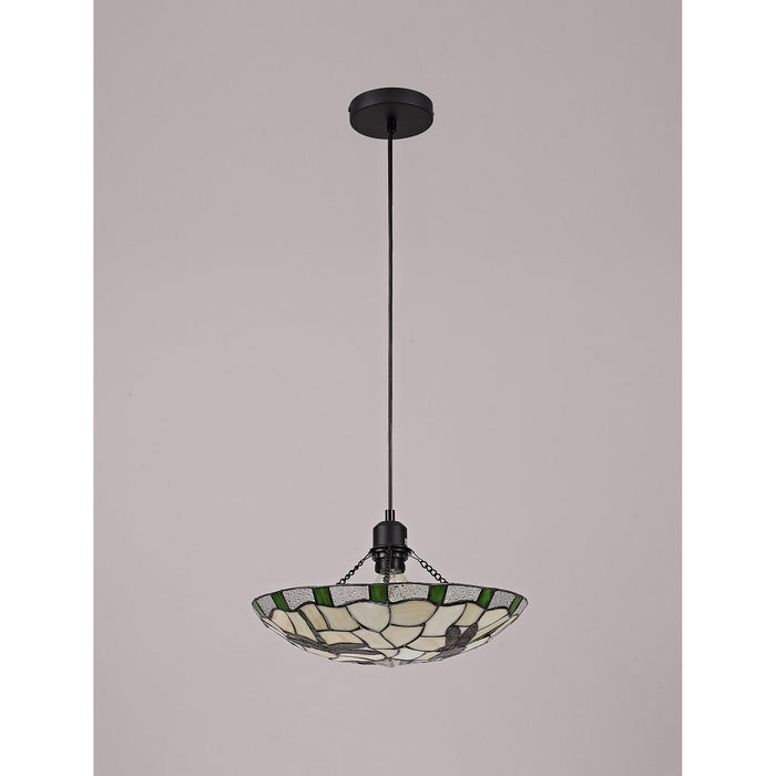 Nelson Lighting NLK01409 Oonagh 1 Light Pendant With 35cm Tiffany Shade Green/Chrome/Clear Crystal/Black