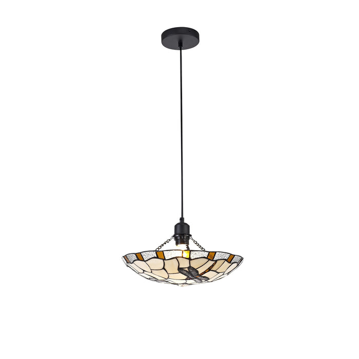 Nelson Lighting NLK01419 Oonagh 1 Light Pendant With 35cm Tiffany Shade Amber/Chrome/Clear Crystal/Black