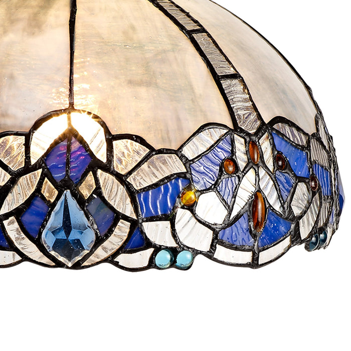 Nelson Lighting NLK01469 Ossie 1 Light Down Light Pendant With 30cm Tiffany Shade Blue/Clear Crystal/Aged Antique Brass