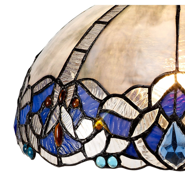 Nelson Lighting NLK01479 Ossie 2 Light Down Light Pendant With 30cm Tiffany Shade Blue/Clear Crystal/Aged Antique Brass