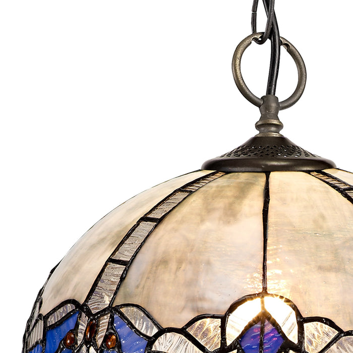 Nelson Lighting NLK01489 Ossie 3 Light Down Light Pendant With 30cm Tiffany Shade Blue/Clear Crystal/Aged Antique Brass