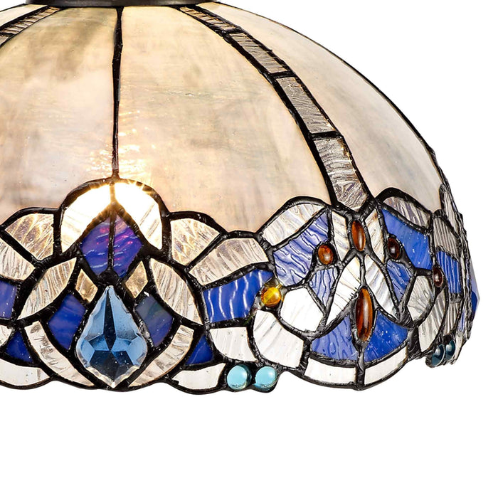 Nelson Lighting NLK01489 Ossie 3 Light Down Light Pendant With 30cm Tiffany Shade Blue/Clear Crystal/Aged Antique Brass