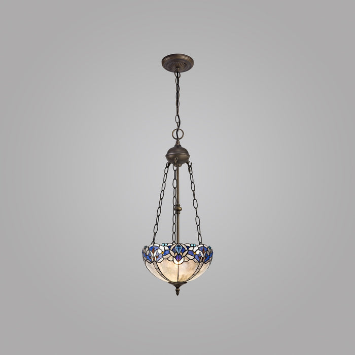 Nelson Lighting NLK01519 Ossie 2 Light Up Lighter Pendant With 30cm Tiffany Shade Blue/Clear Crystal/Aged Antique Brass