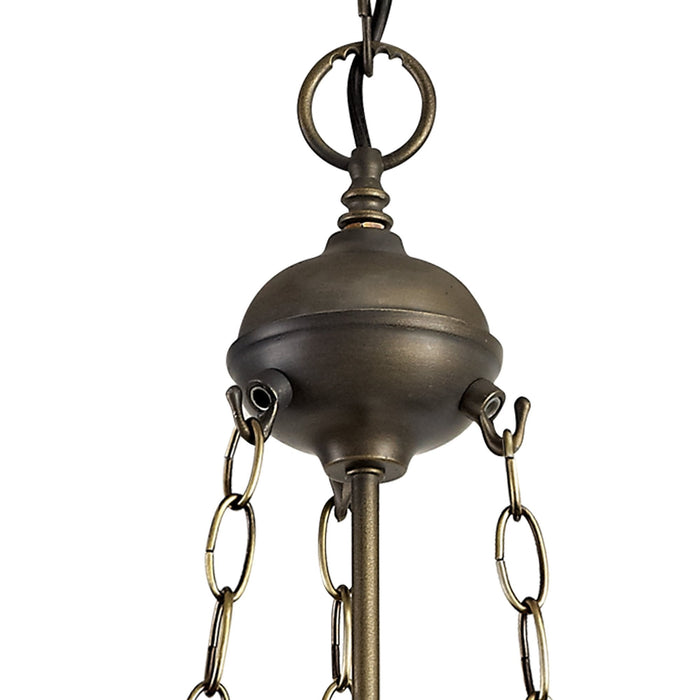 Nelson Lighting NLK01529 Ossie 3 Light Up Lighter Pendant With 30cm Tiffany Shade Blue/Clear Crystal/Aged Antique Brass