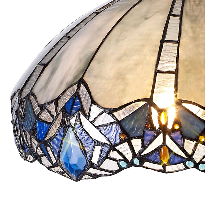 Nelson Lighting NLK01549 Ossie 2 Light Curved Table Lamp With 40cm Tiffany Shade Blue/Clear Crystal/Aged Antique Brass