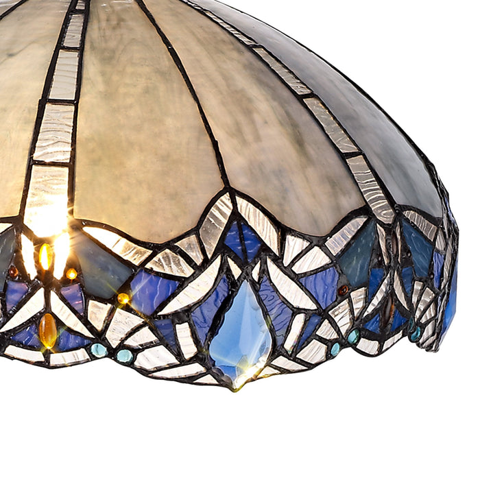 Nelson Lighting NLK01569 Ossie 1 Light Down Light Pendant With 40cm Tiffany Shade Blue/Clear Crystal/Aged Antique Brass