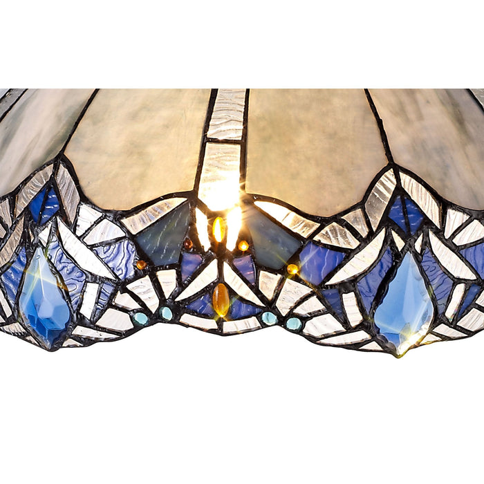 Nelson Lighting NLK01569 Ossie 1 Light Down Light Pendant With 40cm Tiffany Shade Blue/Clear Crystal/Aged Antique Brass