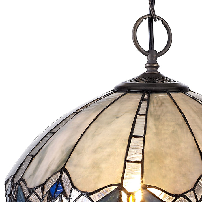 Nelson Lighting NLK01579 Ossie 2 Light Down Light Pendant With 40cm Tiffany Shade Blue/Clear Crystal/Aged Antique Brass