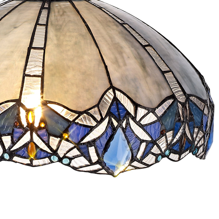 Nelson Lighting NLK01579 Ossie 2 Light Down Light Pendant With 40cm Tiffany Shade Blue/Clear Crystal/Aged Antique Brass