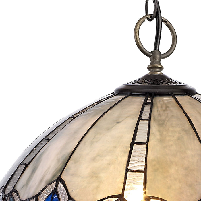 Nelson Lighting NLK01589 Ossie 3 Light Down Light Pendant With 40cm Tiffany Shade Blue/Clear Crystal/Aged Antique Brass