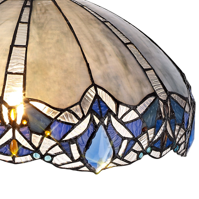 Nelson Lighting NLK01589 Ossie 3 Light Down Light Pendant With 40cm Tiffany Shade Blue/Clear Crystal/Aged Antique Brass