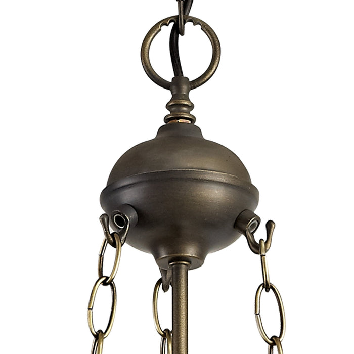 Nelson Lighting NLK01619 Ossie 3 Light Up Lighter Pendant With 40cm Tiffany Shade Blue/Clear Crystal/Aged Antique Brass