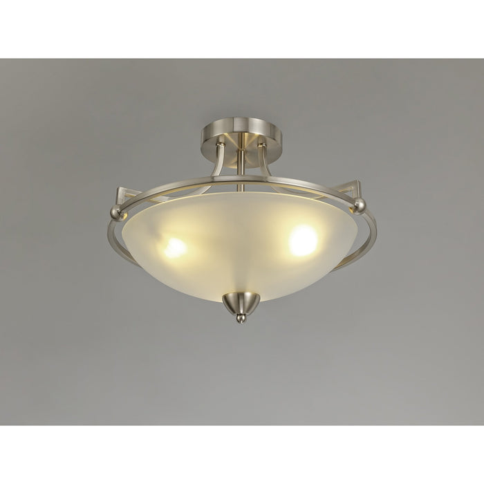 Nelson Lighting NL77529 Pinet Semi-Flush Ceiling 3 Light Satin Nickel/Frosted Glass