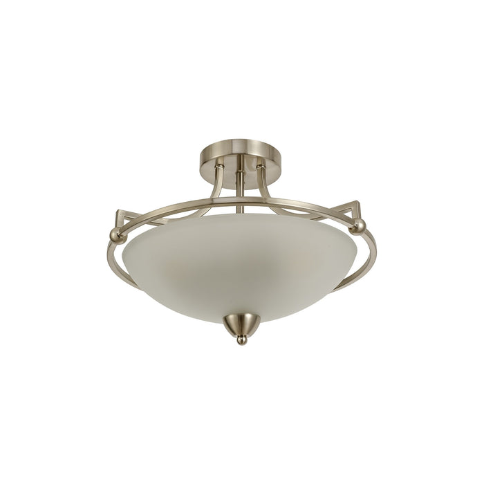 Nelson Lighting NL77529 Pinet Semi-Flush Ceiling 3 Light Satin Nickel/Frosted Glass