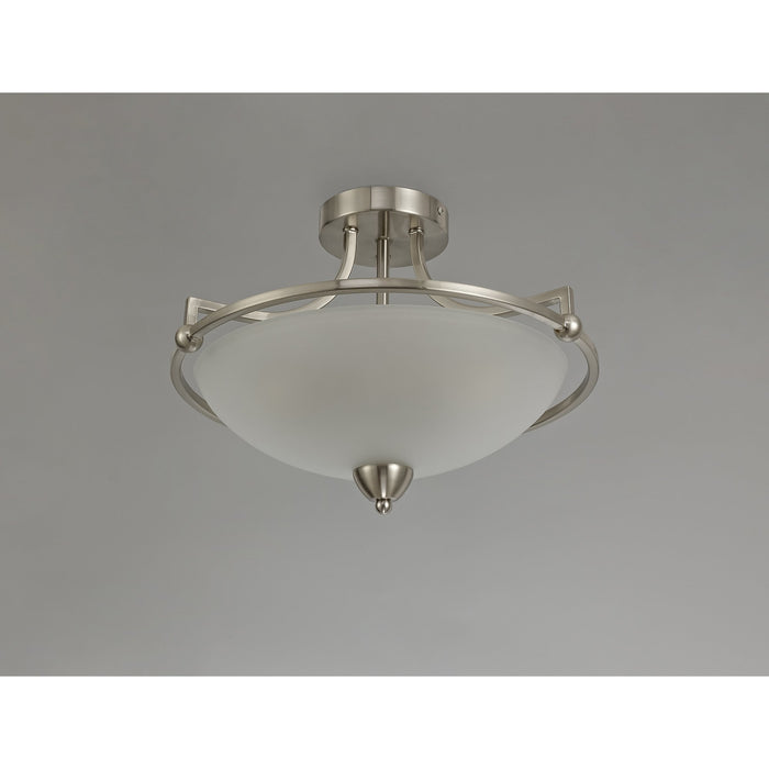 Nelson Lighting NL77529 Pinet Semi-Flush Ceiling 3 Light Satin Nickel/Frosted Glass