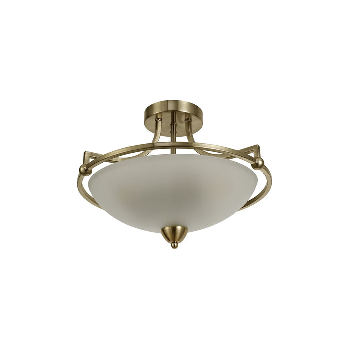 Nelson Lighting NL77539 Pinet Semi-Flush Ceiling 3 Light Antique Brass/Frosted Glass