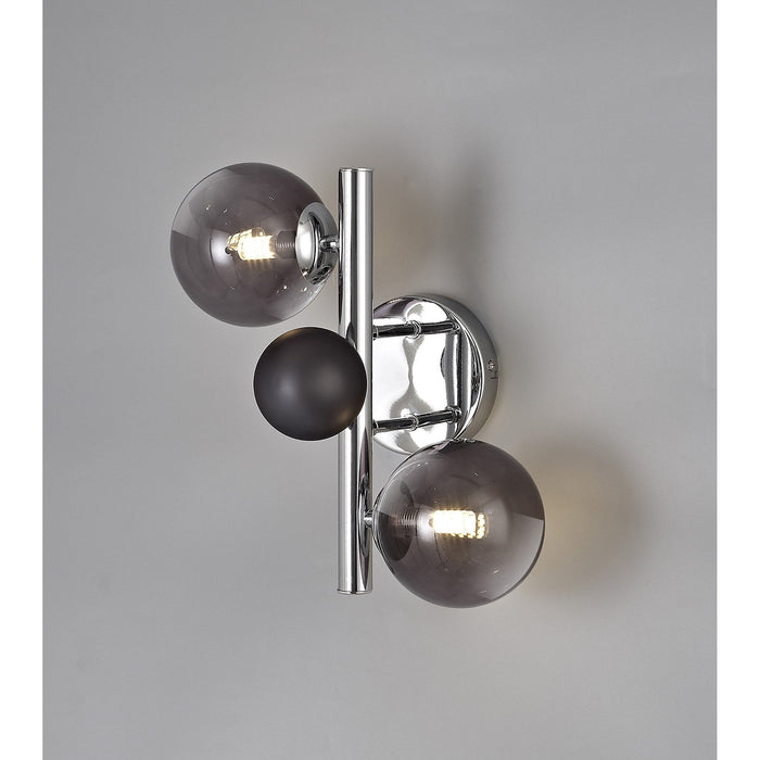 Nelson Lighting NL73069 Ravenna Wall Lamp 2 Light Polished Chrome/Smoked Glass (S)