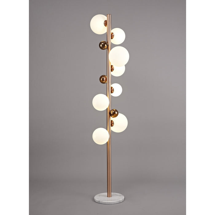 Nelson Lighting NL76629 Ravenna Floor Lamp 8 Light Antique Copper/Opal & Copper Glass