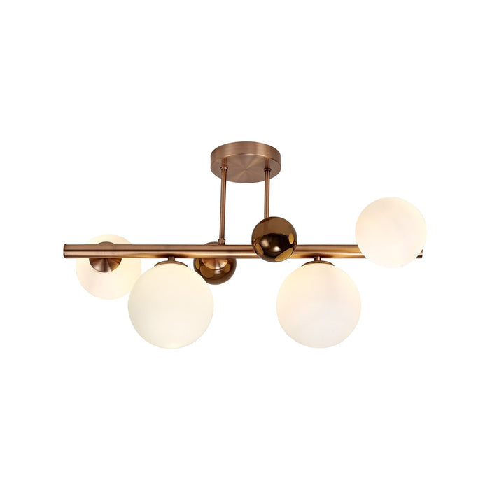 Nelson Lighting NL76659 Ravenna Semi Flush Ceiling Light 4 Light Antique Copper/Opal & Copper Glass