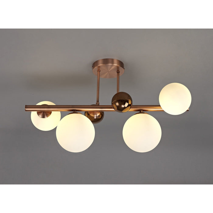 Nelson Lighting NL76659 Ravenna Semi Flush Ceiling Light 4 Light Antique Copper/Opal & Copper Glass