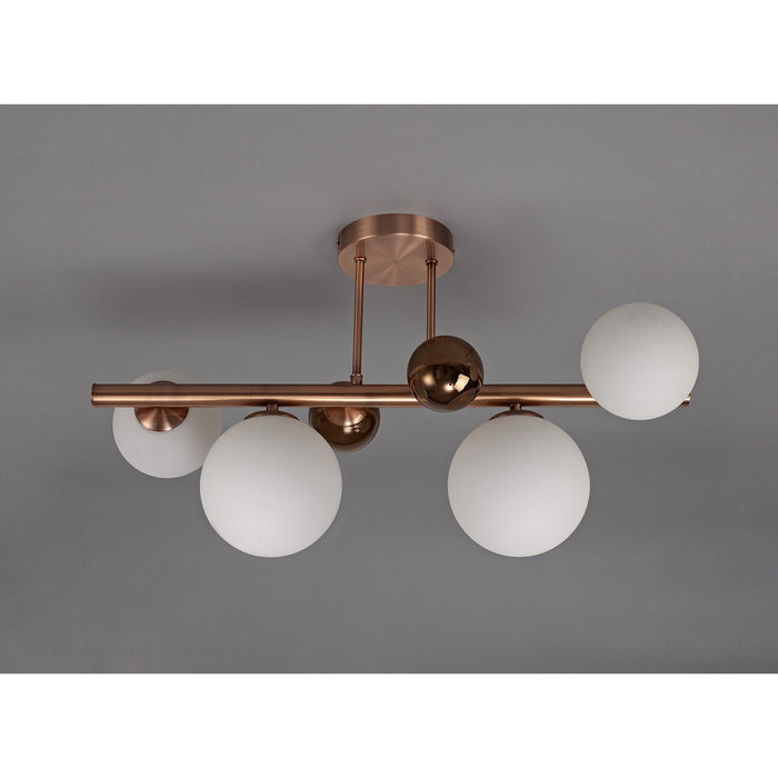 Nelson Lighting NL76659 Ravenna Semi Flush Ceiling Light 4 Light Antique Copper/Opal & Copper Glass