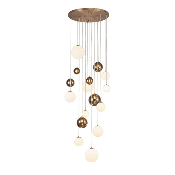 Nelson Lighting NL76679 Ravenna Pendant 16 Light Antique Copper/Opal & Copper Glass